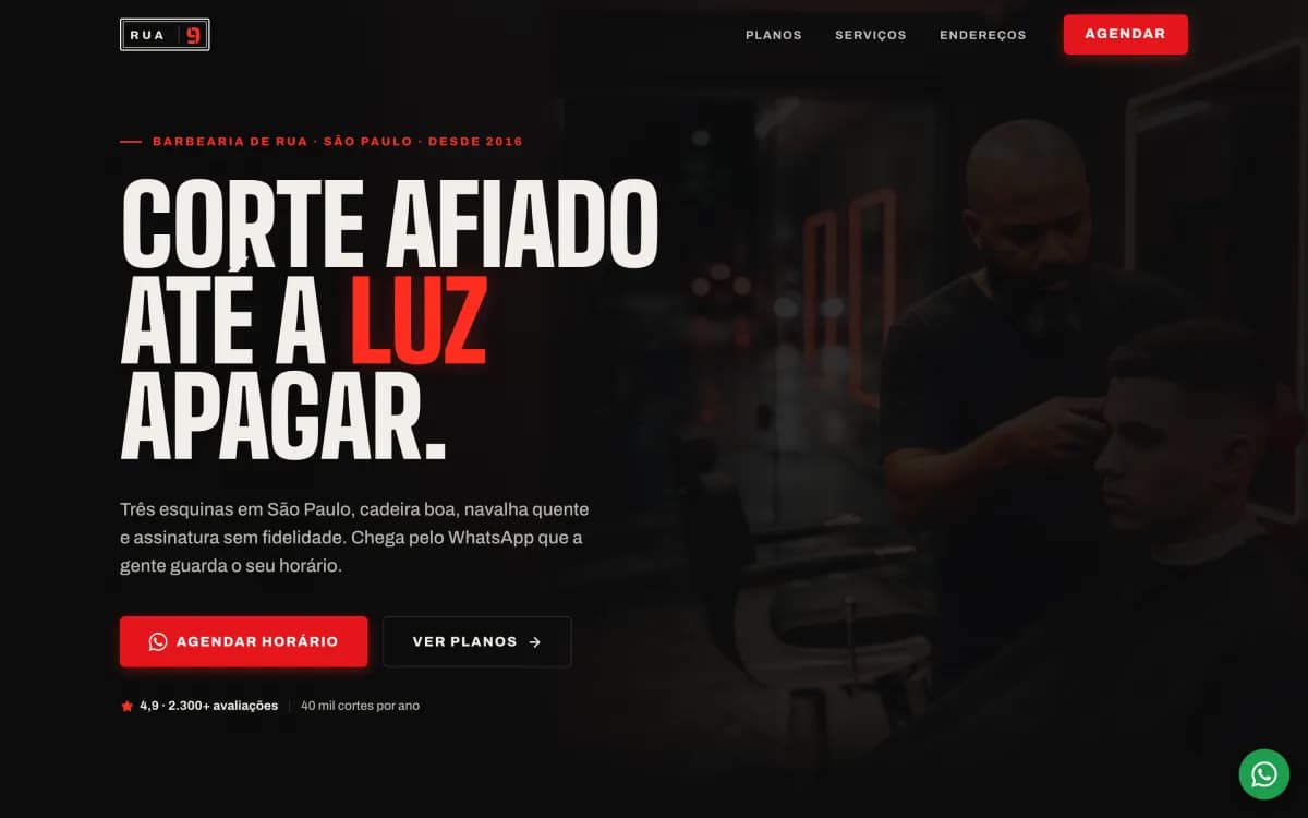 Hero da Rua 9 Barbearia: corte afiado até a luz apagar